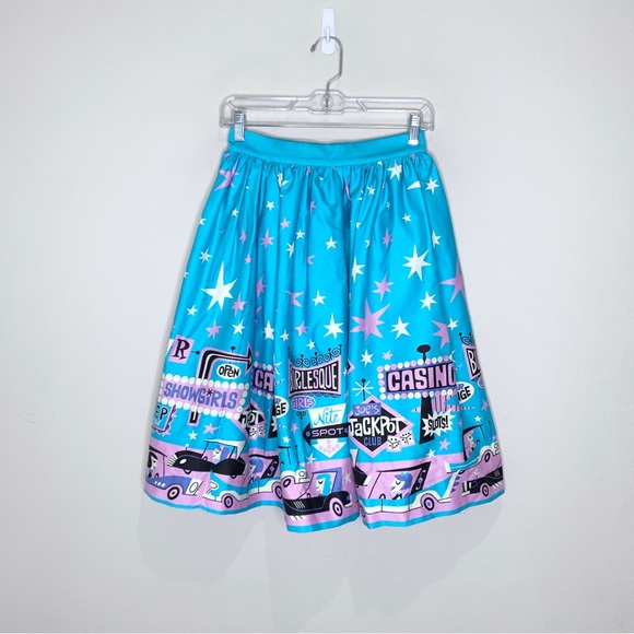 NEW Pinup Girl / Pinup Couture Bella Gathered Swing Skirt (Sz S) Vegas Border - Picture 2 of 7